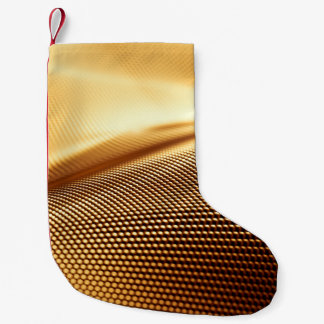 Particle drapery luxury gold background. 3d illust small christmas stocking