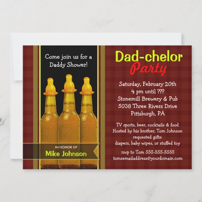 Partie de Papa-chelor - invitations de baby shower (Devant)