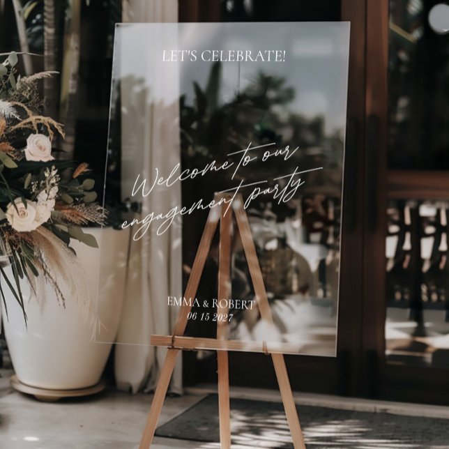 Partie d'engagement Affiche de bienvenue acrylique (Modern Acrylic Welcome Sign Engagement Party)
