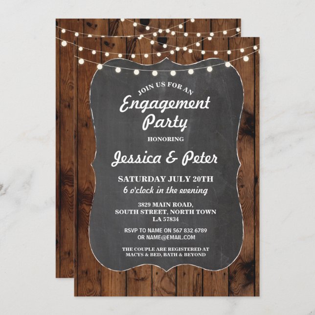Partie d'engagement Rustic Wood Chalk Invitation (Devant / Derrière)