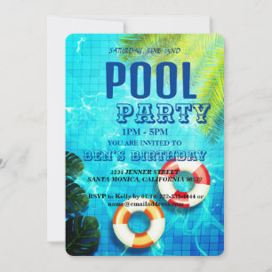 Partie du pool   Nage Invitation d'anniversaire