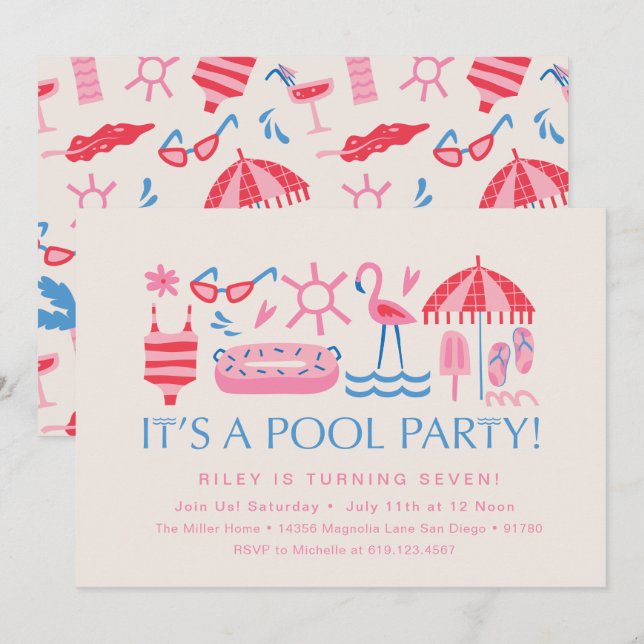 Partie du pool | Splash Party | Invitation à une f (Devant / Derrière)