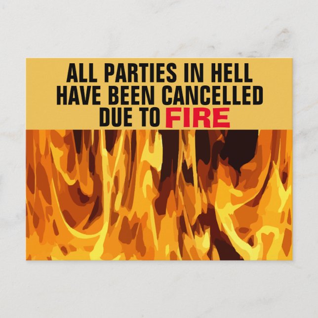 Parties in Hell Cancelled due to FIRE Postcards (Front)