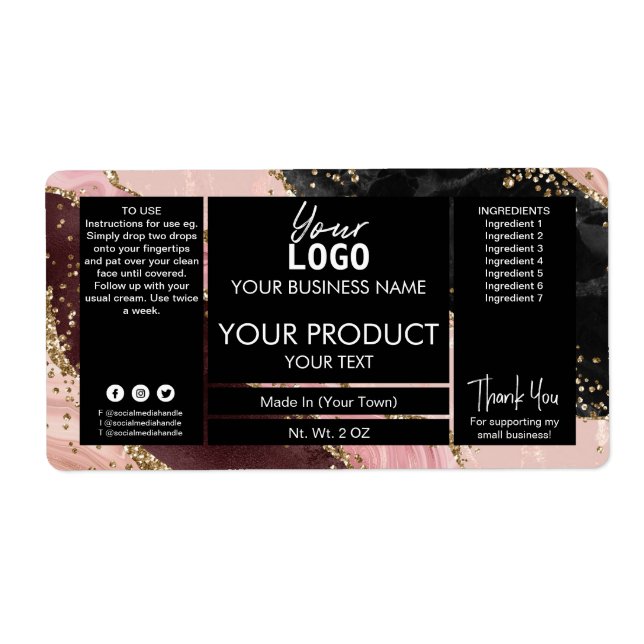 Parties scintillant Agate Noir et Rose Gold Produi (Devant)