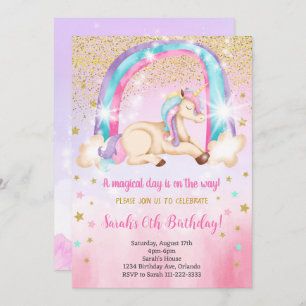 Parties scintillant Aquarelle Unicorne Invitation