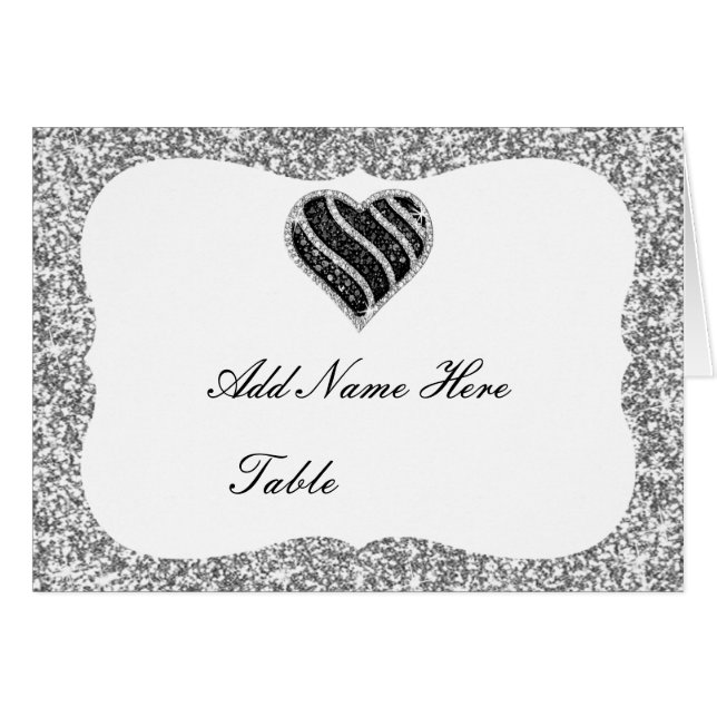 Parties scintillant Argent Black Heart Table Place (Devant Horizontal)