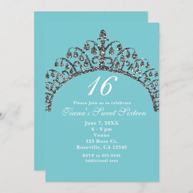 Parties scintillant Argent Faux Tiara Invitations  (Devant / Derrière)