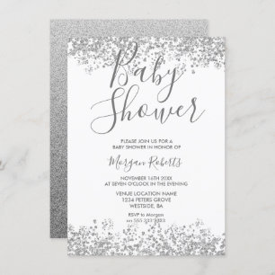 Parties scintillant Argent Invitation Baby shower 