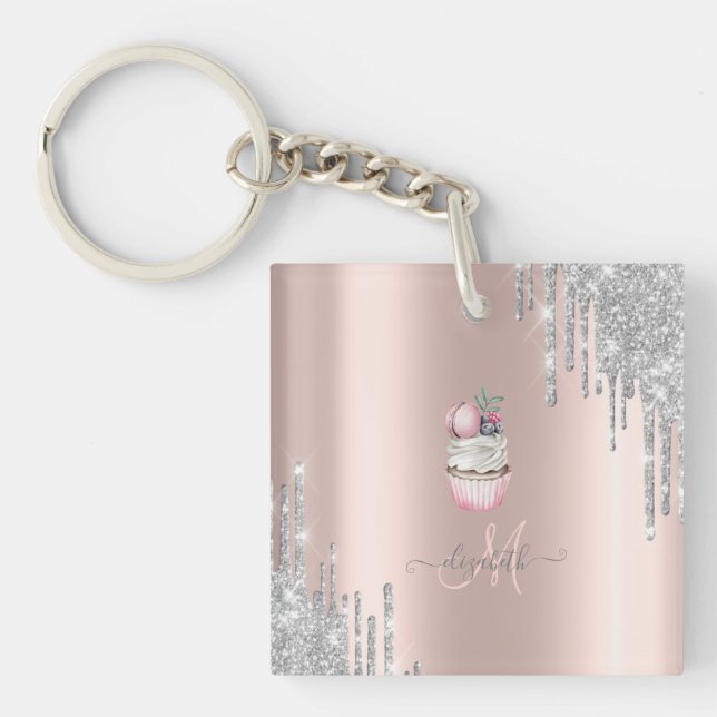 Parties scintillant argent Rose Monogramme  Cupcak (Devant)