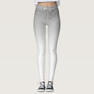 parties scintillant argentée leggings gris et blan