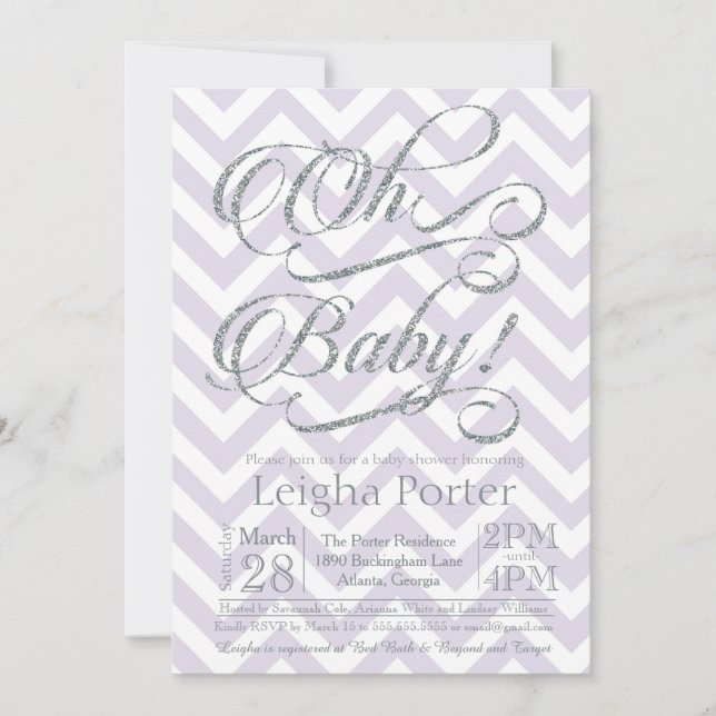 Parties scintillant Baby shower Invitation Argent  (Devant)