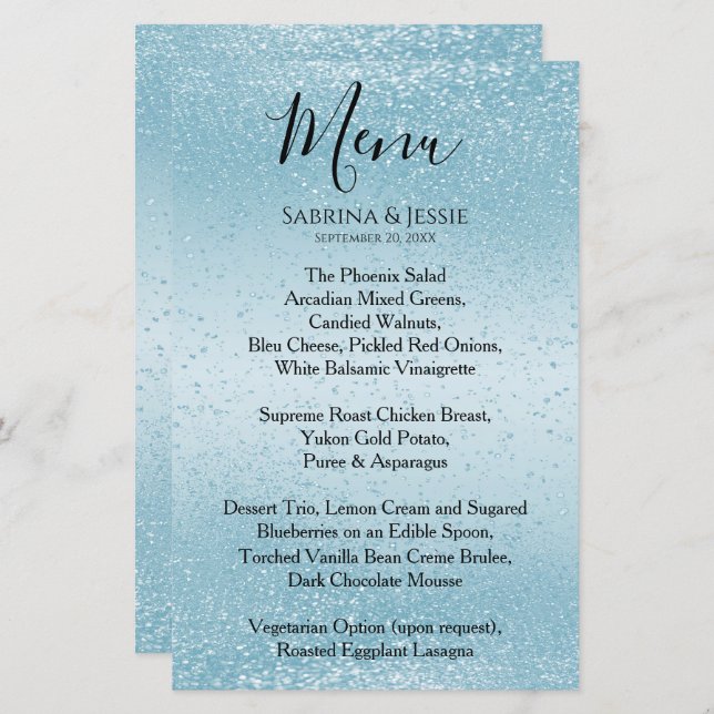 Parties scintillant Bleu Bébé - Menu (Devant / Derrière)