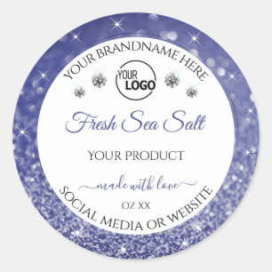 Parties scintillant Bleu Blanc Étiquette Logo Bijo