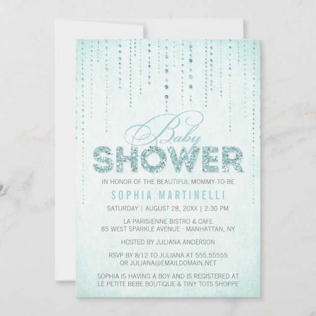 Parties scintillant bleue Baby shower Invitation (Devant)