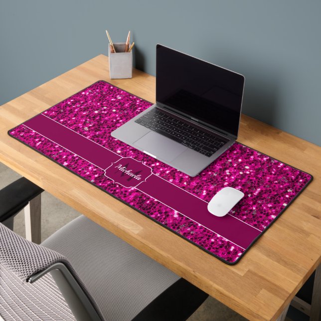Parties scintillant brillante rose chaud Monogram (Bureau 2)
