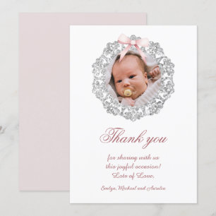 Parties scintillant Cadre rose Bow Baptême Carte d