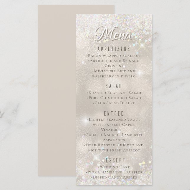 Parties scintillant Champagne Glamour Luxueux Menu (Devant / Derrière)