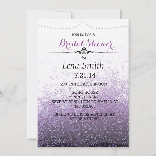 Parties scintillant chic Invitation de douches vio (Devant)