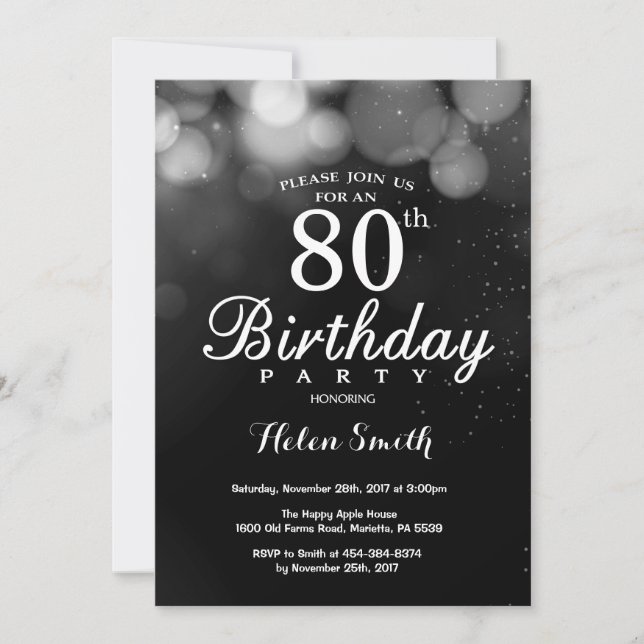 Parties scintillant d'argent 80e carte d'invitatio (Devant)