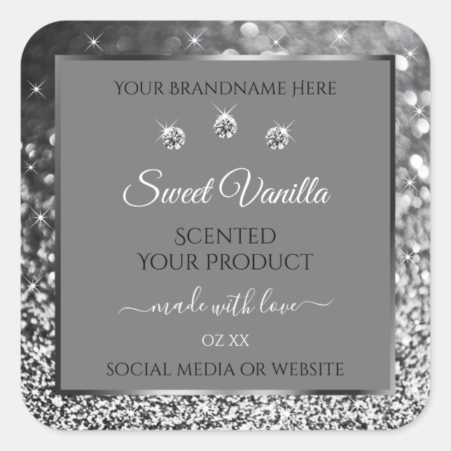 Parties scintillant d'argent Glam Grey Étiquettes  (Devant)