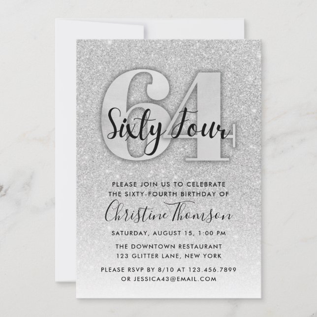Parties scintillant d'argent Invitation 64e annive (Devant)