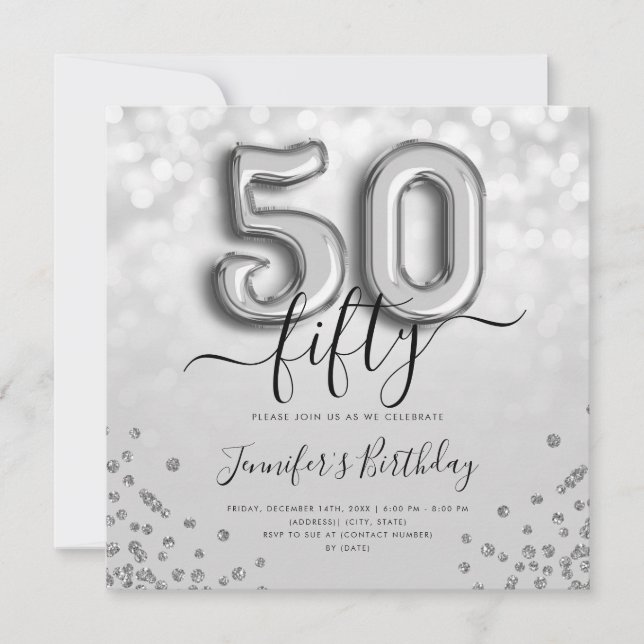 Parties scintillant de ballons d'argent Invitation (Devant)