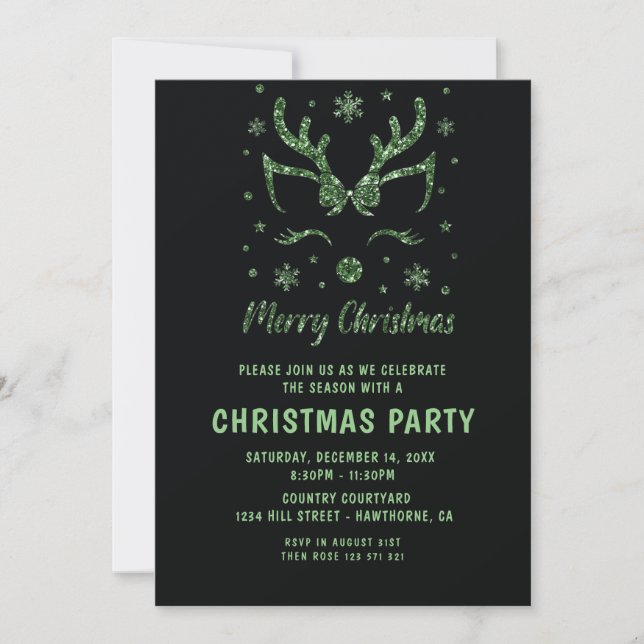Parties scintillant de Noël Renard vert Invitation (Devant)