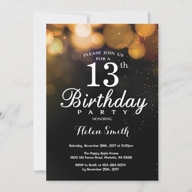 Parties scintillant d'or 13e carte d'invitation d' (Devant)
