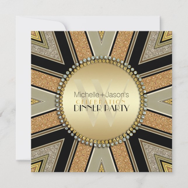 Parties scintillant d'or Art Déco Invitation (Devant)