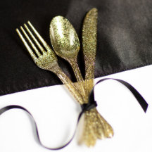 Parties scintillant d'or Bella Cutlery en plastiqu