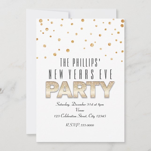 Parties scintillant d'or et Confetti Invitations d (Devant)