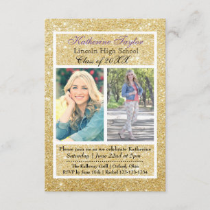 Parties scintillant d'or Faire-part 2 Photos 3x5