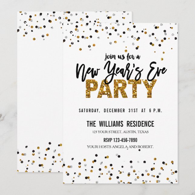 Parties scintillant d'or Faux Invitation du Nouvel (Devant / Derrière)