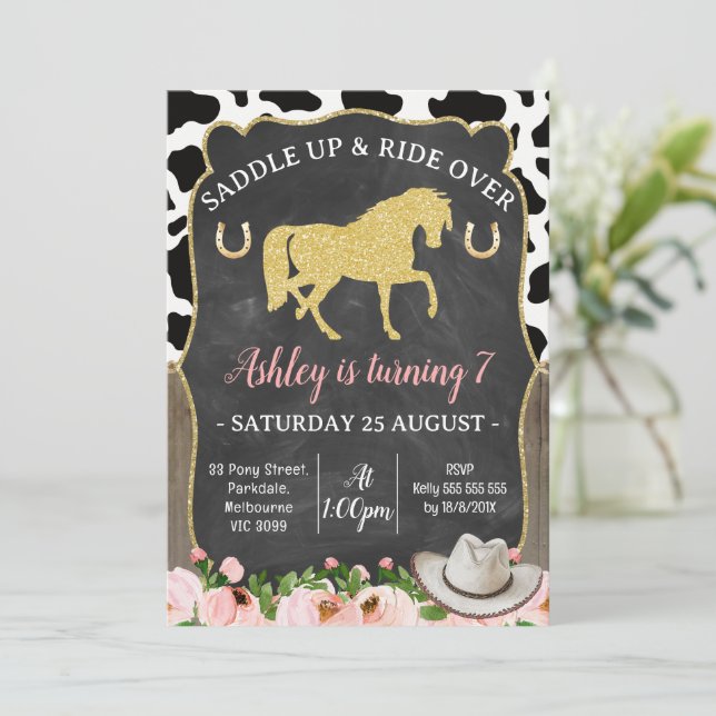 Parties scintillant d'or Floral Horse Invitation A (Debout devant)