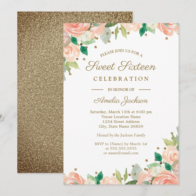 Parties scintillant d'or  Floral Invitation de Swe (Devant / Derrière)