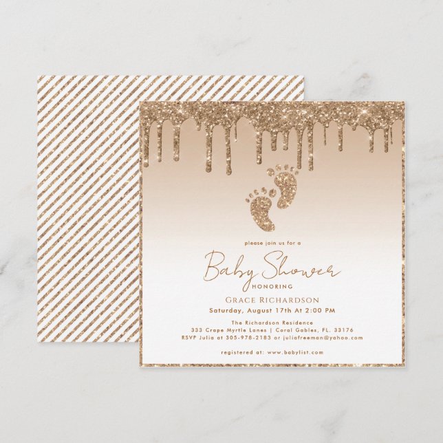 Parties scintillant d'or Invitation Baby shower av (Devant / Derrière)