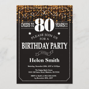 Parties scintillant d'or Invitation du 80e anniver