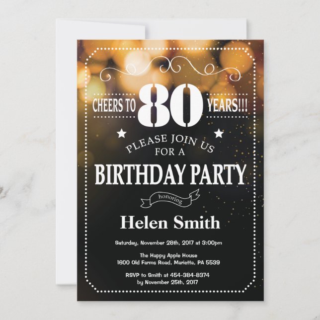 Parties scintillant d'or Invitation du 80e anniver (Devant)