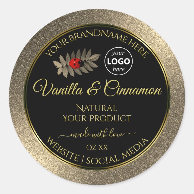 Parties scintillant d'or Noir Étiquettes Ladybug A (Devant)