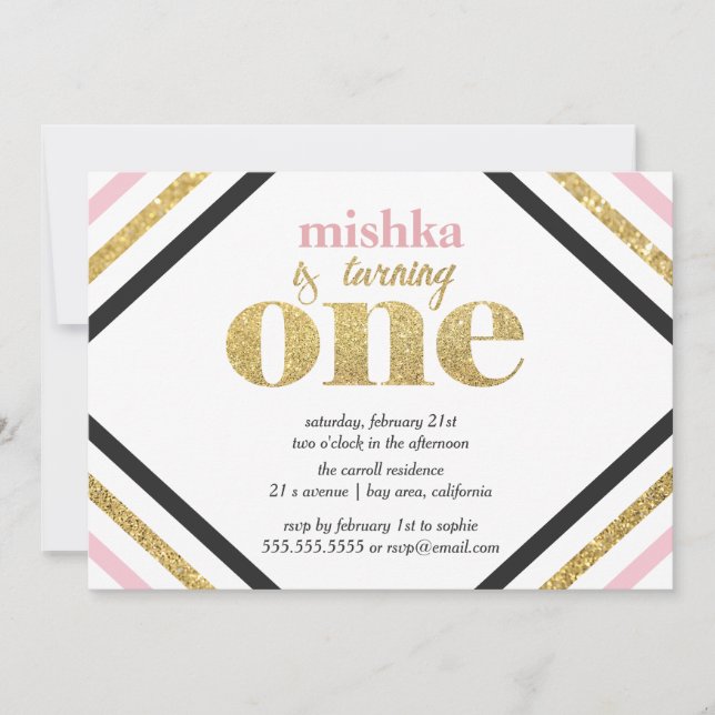 Parties scintillant d'or première invitation anniv (Devant)