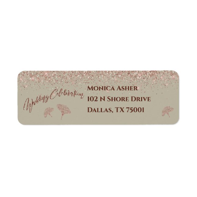 Parties scintillant d'or rose Feuilles Gingko sur  (Devant)