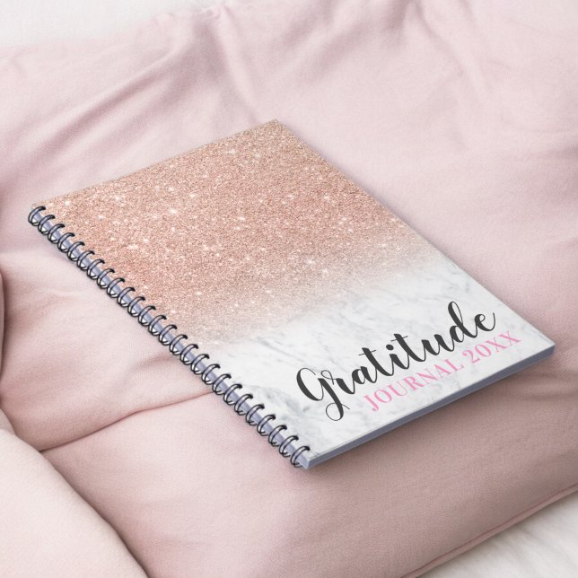 parties scintillant d'or rose livre de reconnaissa (Rose gold glitter white marble gratitude journal)