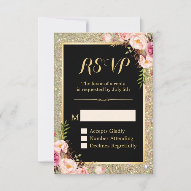Parties scintillant d'or rose pâle brillant RSVP (Devant)