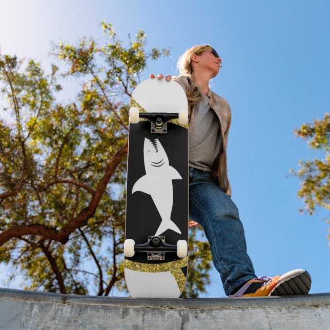 Parties scintillant d'or Skateboard requin blanc (Extérieur 1)