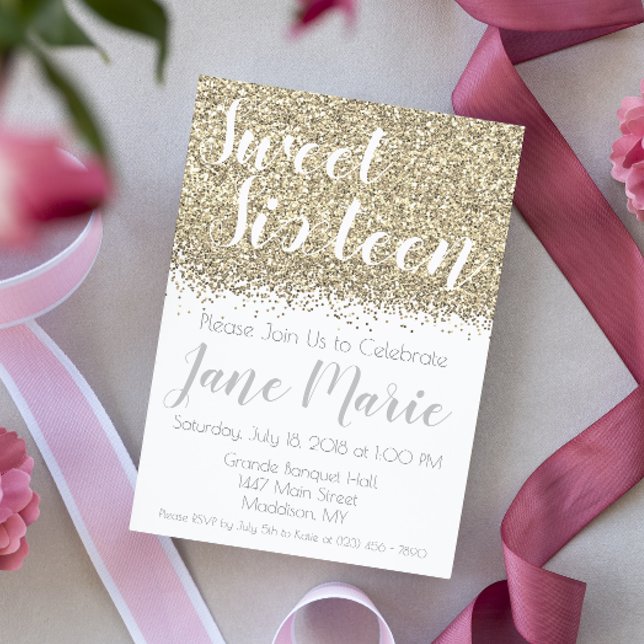 Parties scintillant d'or Sweet sixteen Invitation  (Créateur téléchargé)
