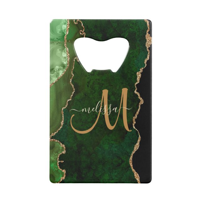 Parties scintillant d'or vert chic Agate Monogramm (Devant)