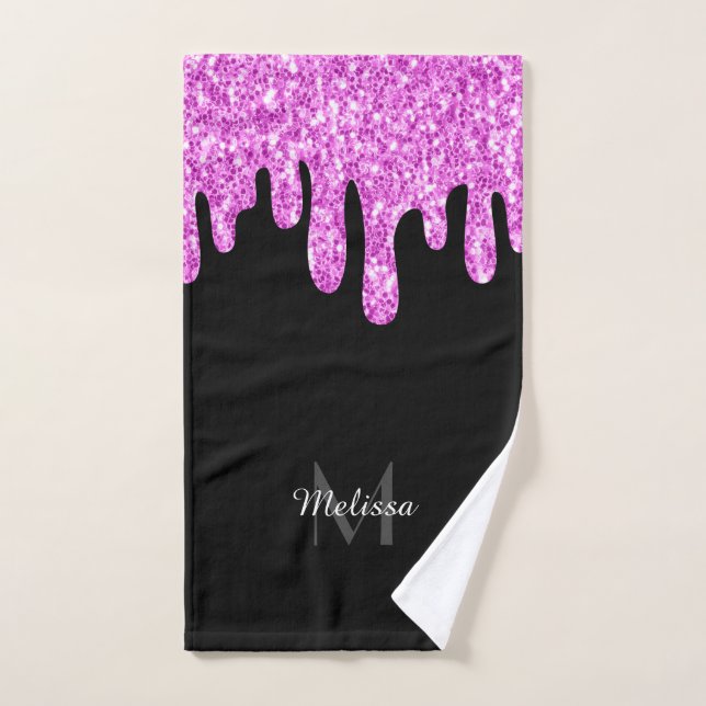 Parties scintillant étincelante rose noir Monogram (Serviette à main)