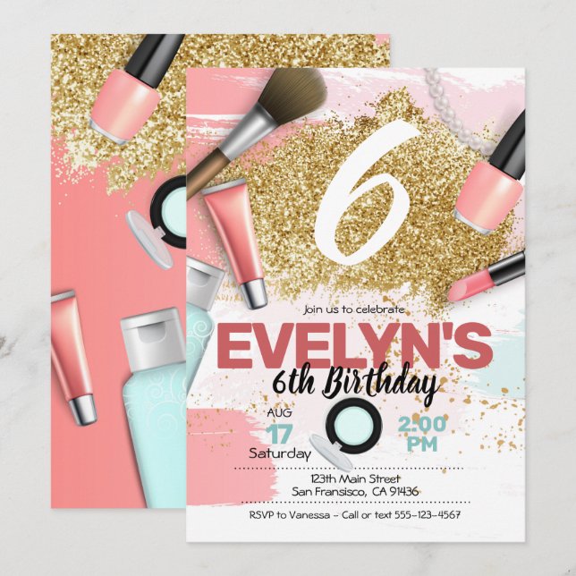 Parties scintillant Glam Spa Party Invitation ou P (Devant / Derrière)