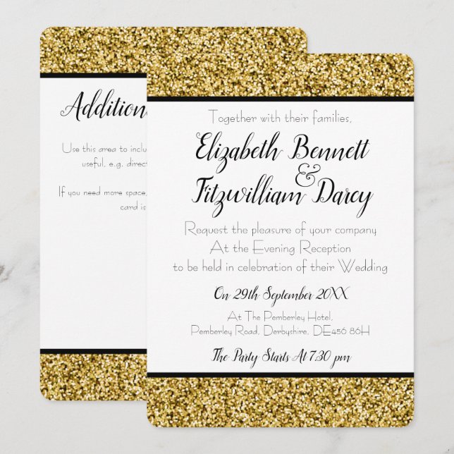 Parties scintillant Gold Faux Invitation du soir (Devant / Derrière)