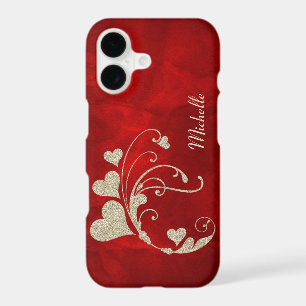Parties scintillant Gold Heart Faux sur Red